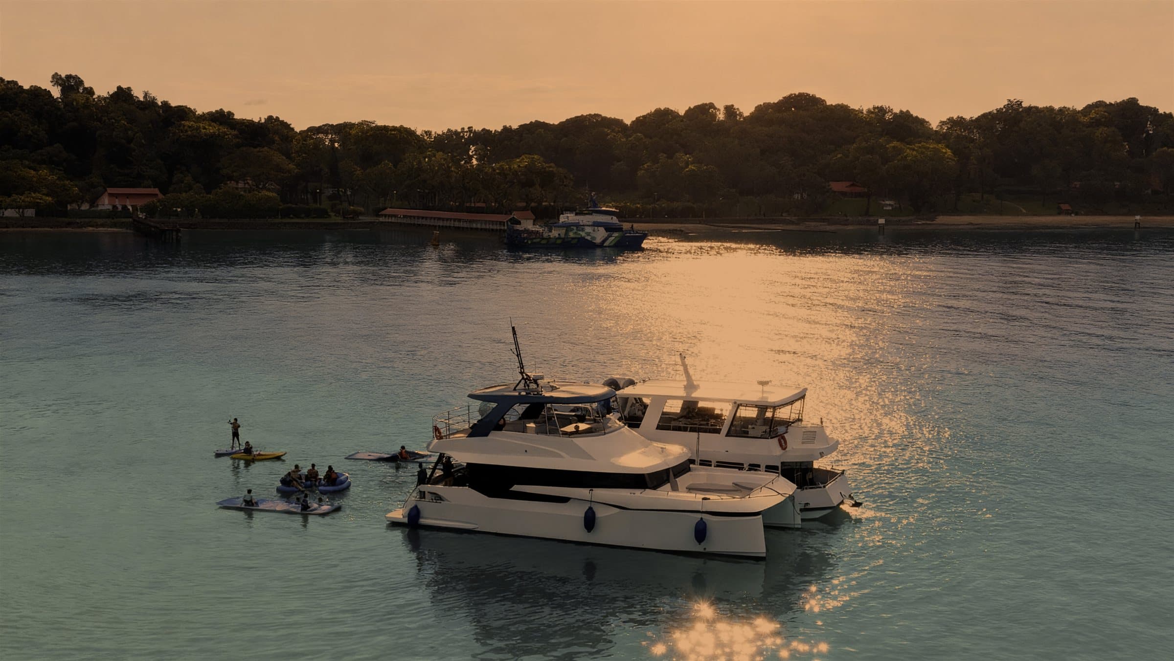Yachts anchored at sunset